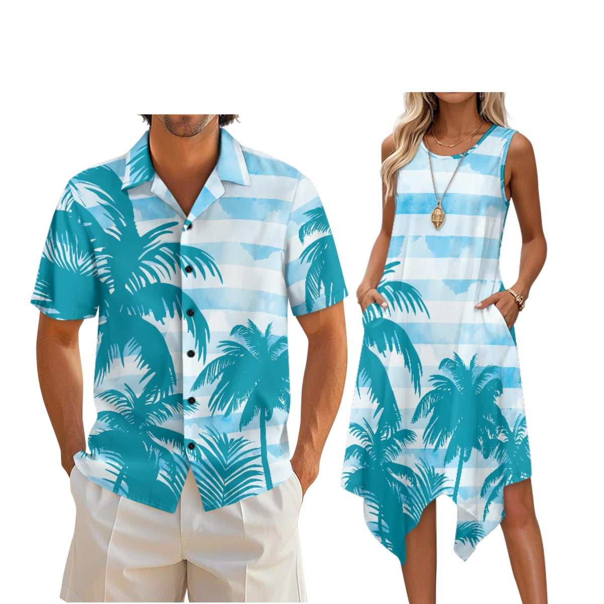 Couple Matching Outfit Hawaiian Men's Button Down Shirt Sleeveless Sundresses Dress Summer Dress for Women 2026