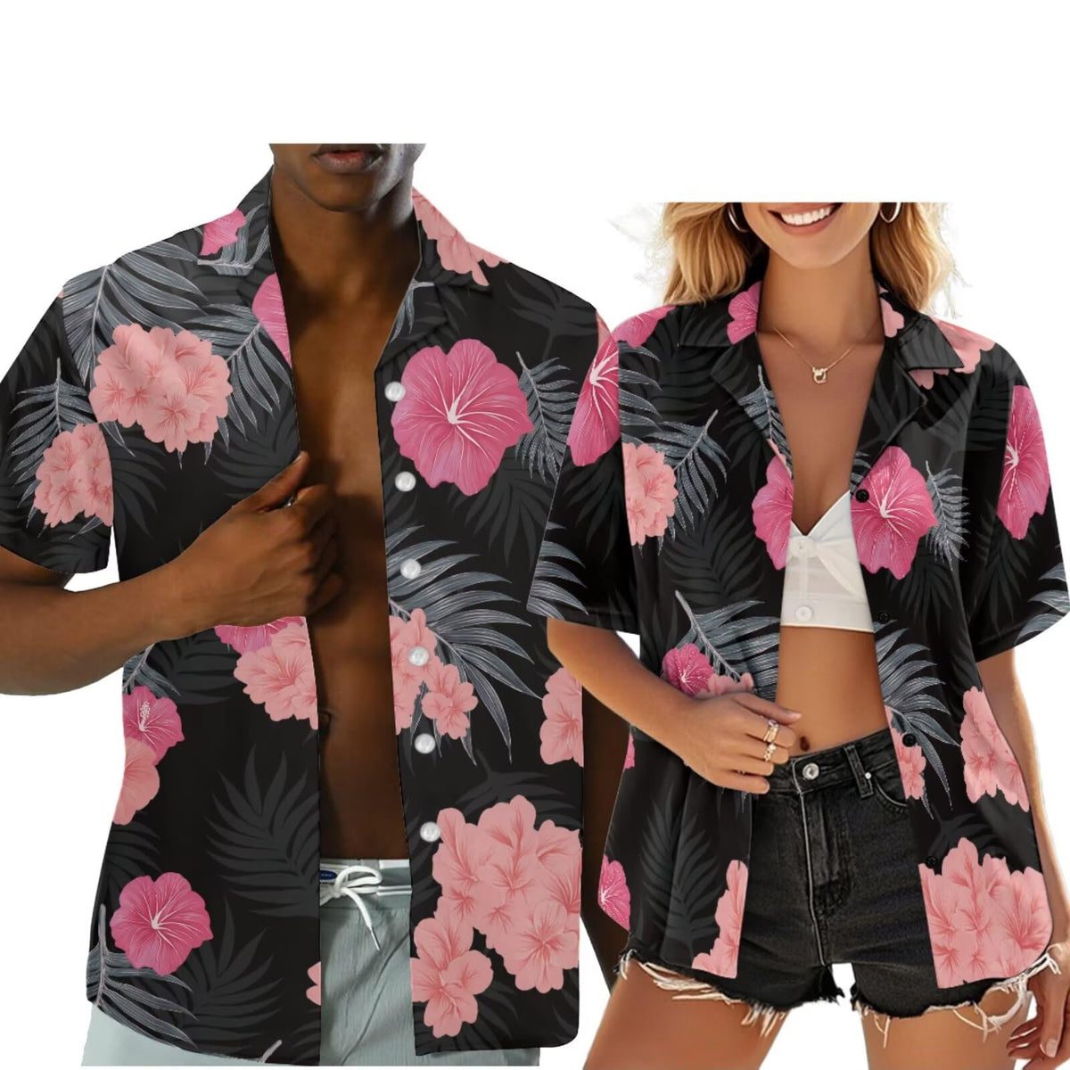Hawaiian Couples Matching Shirt for Men Women Hawaii Outfit for Husband and Wife Beach Vacation Button Down Shirt