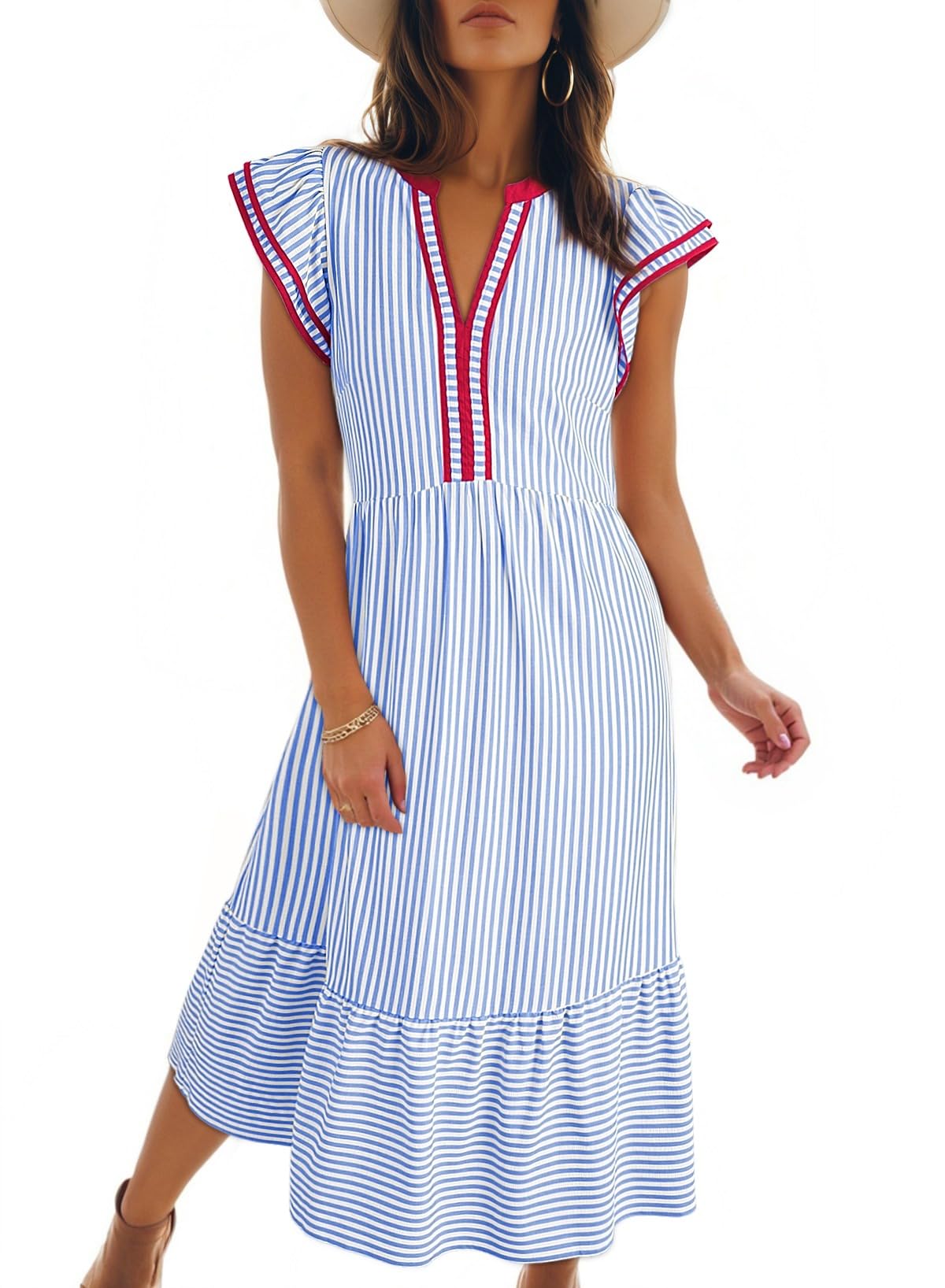 Dokotoo Womens Dresses 2026 V-Neck Cap Sleeve Empire Waist Dress