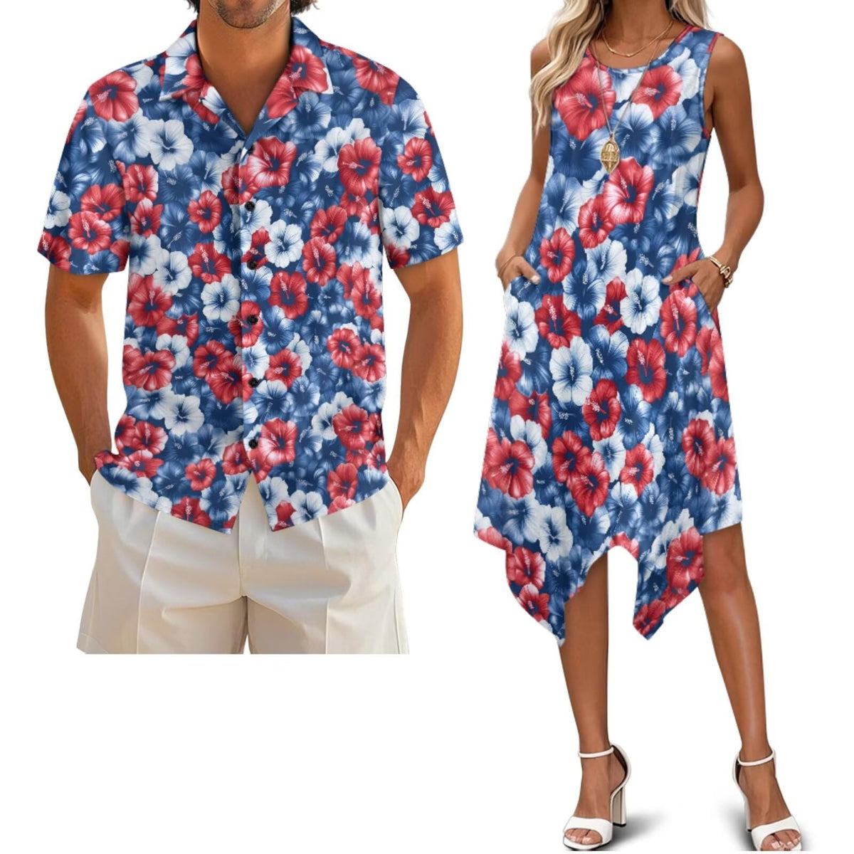 Belidome Couples Matching Outfits Husband and Wife Clothes Sleeveless Dress Button Down Short Sleeve Shirts