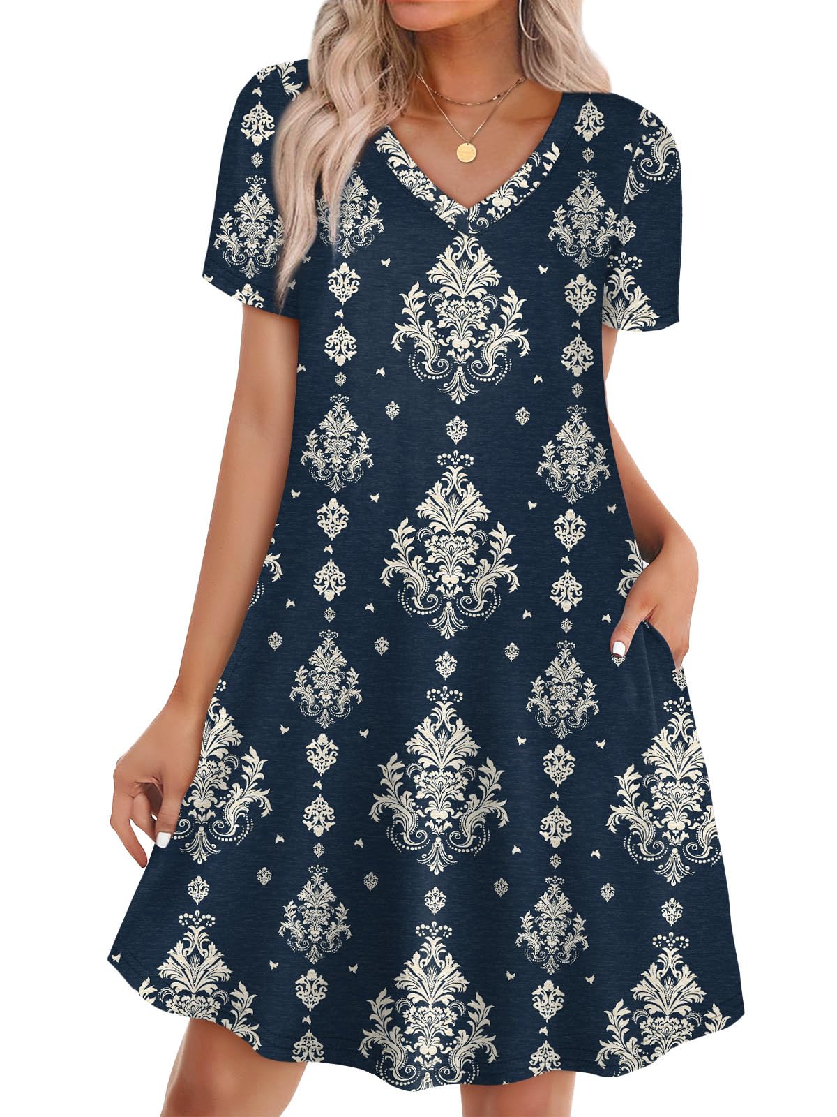 WIHOLL Boho Summer Dresses for Women Casual Loose T Shirt Dress with Pockets Beach Vacation Outfits S-4XL