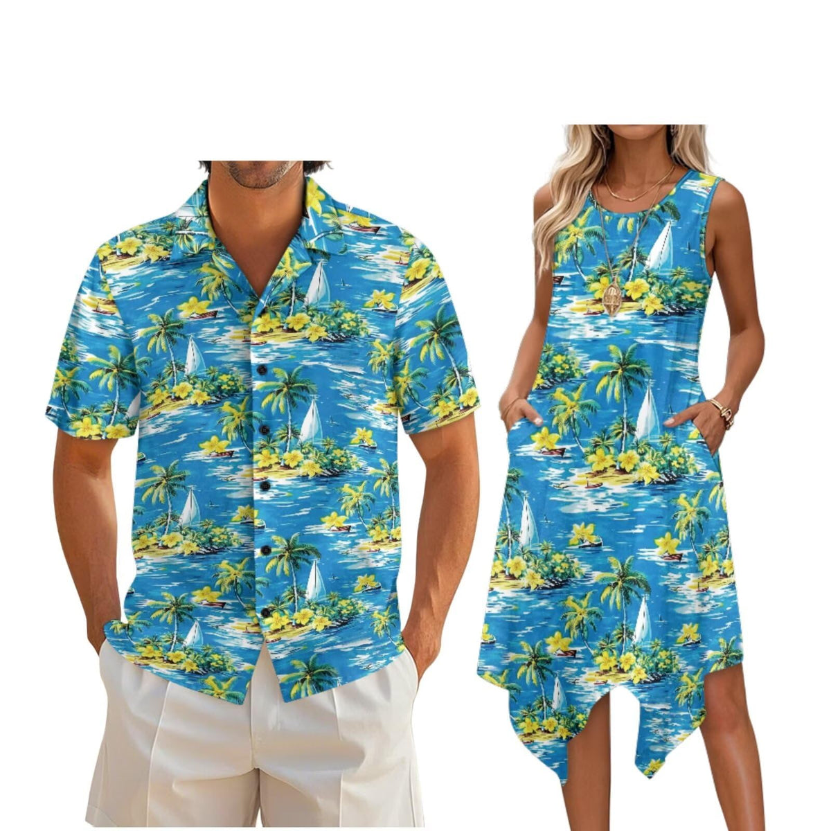 Couple Matching Outfit Hawaiian Men's Button Down Shirt Sleeveless Sundresses Dress Summer Dress for Women 2026