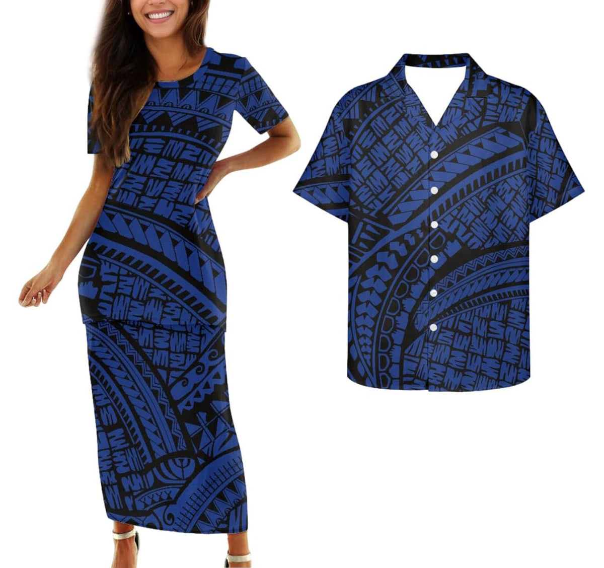 Samoa Couple Outfit Polynesian Dress for Women Traditional Puletasi Shirts for Men Beach Lava Lava Luau