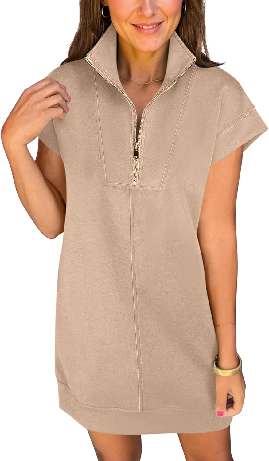 ANRABESS Womens Summer Casual Half Zip Wrinkle-Free Dress