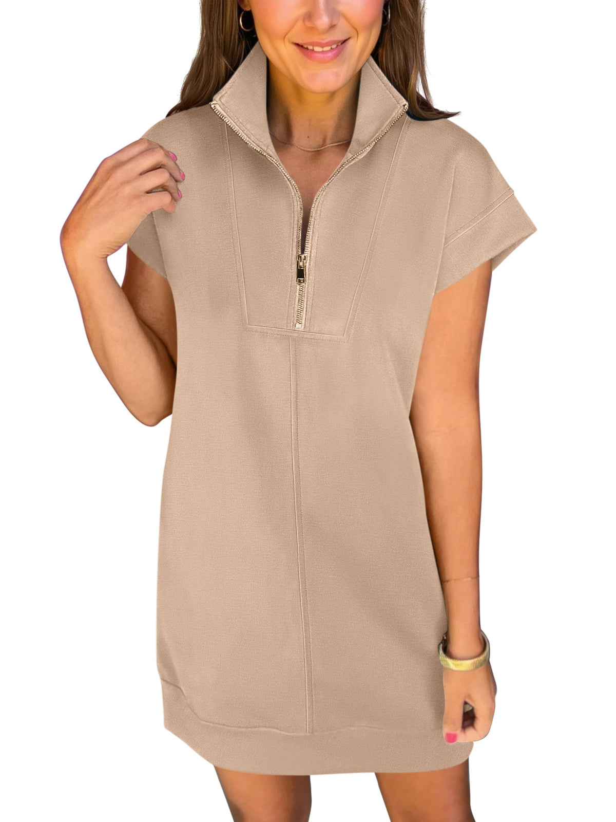 ANRABESS Womens Summer Casual Half Zip Wrinkle-Free Dress