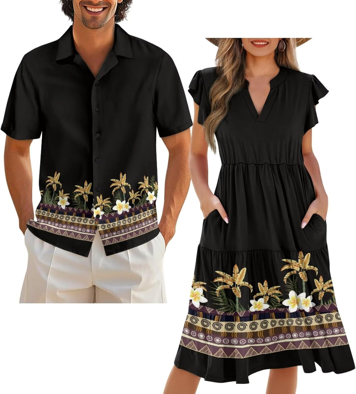 Matching Hawaiian Outfits for Couples Matching Tropical Outfits Vacation Clothes Womens Summer Dresses Mens Shirts