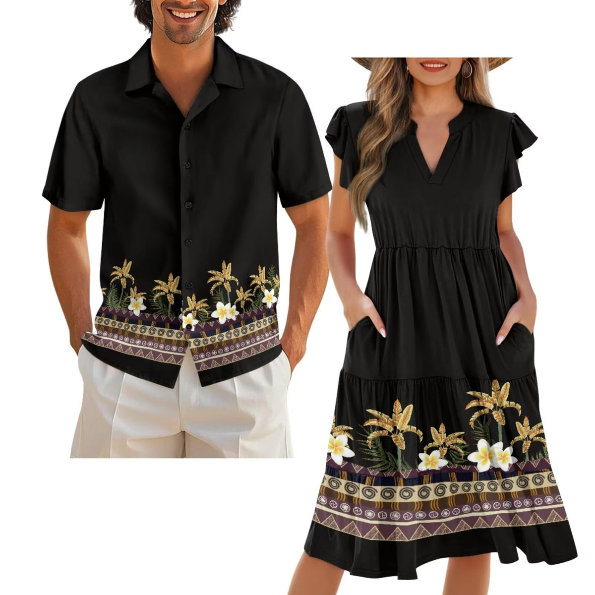 Matching Hawaiian Outfits for Couples Matching Tropical Outfits Vacation Clothes Womens Summer Dresses Mens Shirts