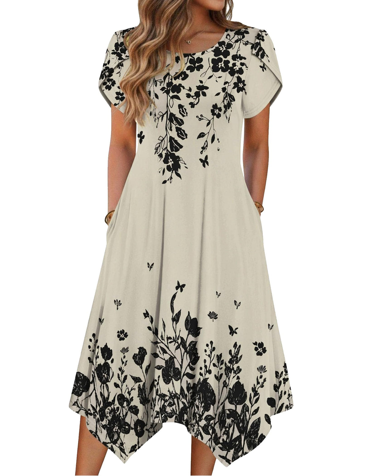 Zeagoo Womens Casual Dress for Summer Loose Hankerchief Flare Midi Sundress