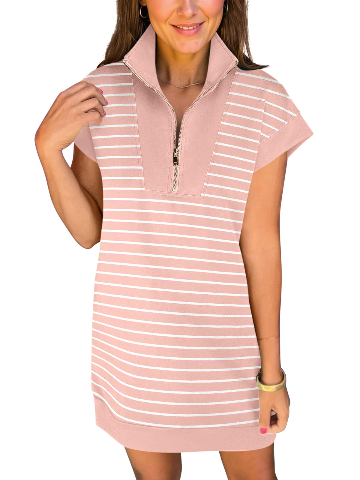 ANRABESS Womens Summer Casual Half Zip Wrinkle-Free Dress