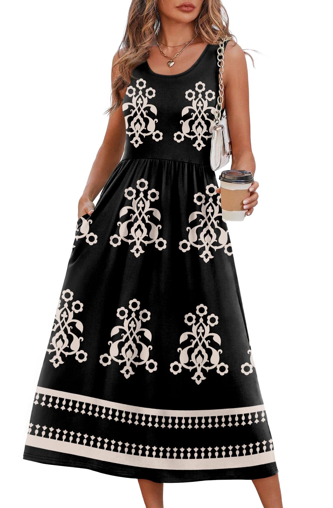 WIHOLL Summer Dresses for Women Flowy Casual Midi Dress Beach Vacation Sundresses with Pockets