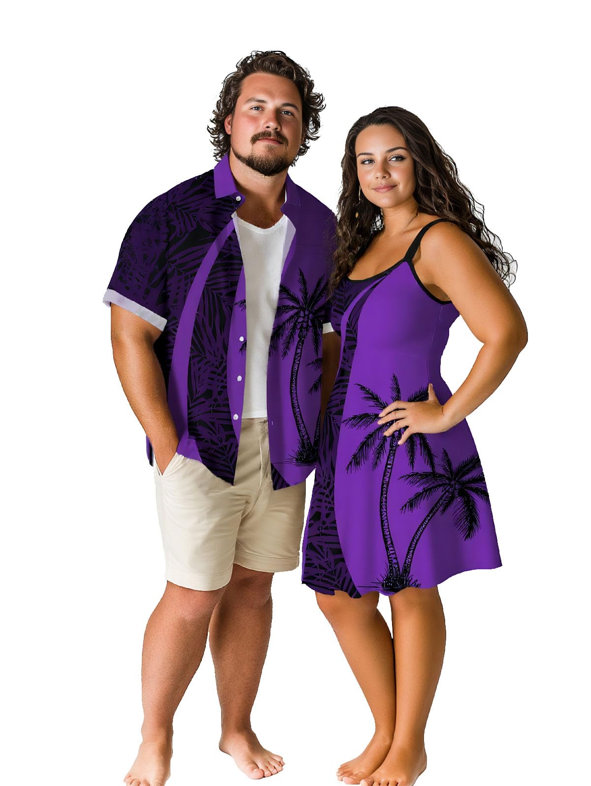 ROSE GAL Matchable Couple Hawaiian Coconut Tree Print Shirt or Plus Size Knee Length Fit and Flare Tank Dress