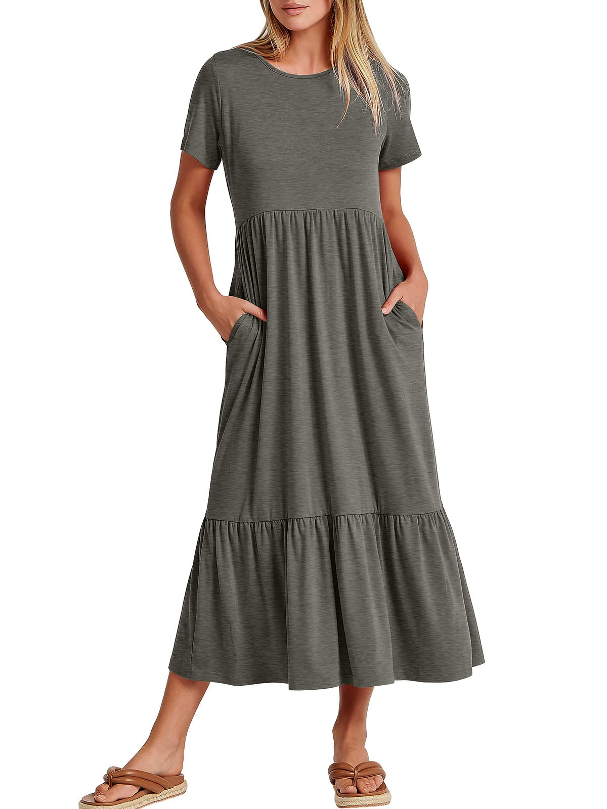 ANRABESS Womens 2026 Summer Casual Short Sleeve Maxi Dress with Pockets