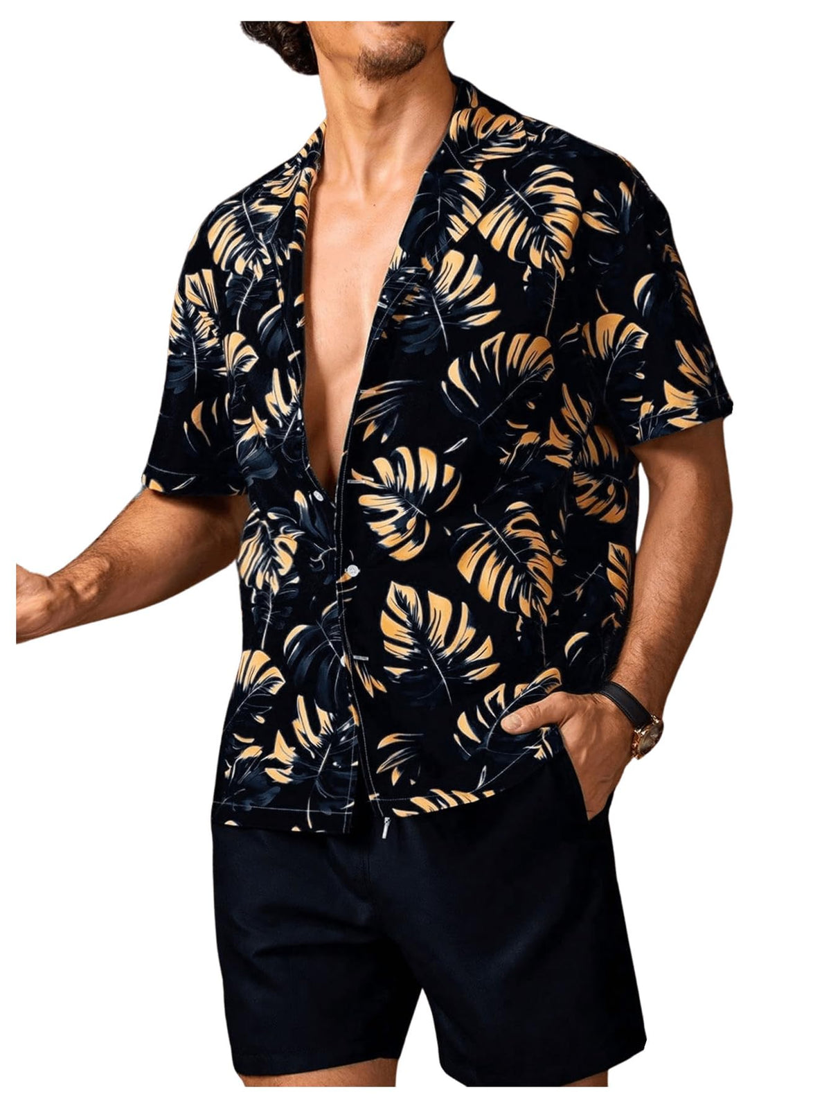 GORGLITTER Men's Beach Cruise Vacation Outfits Floral Shirt and Shorts Sets