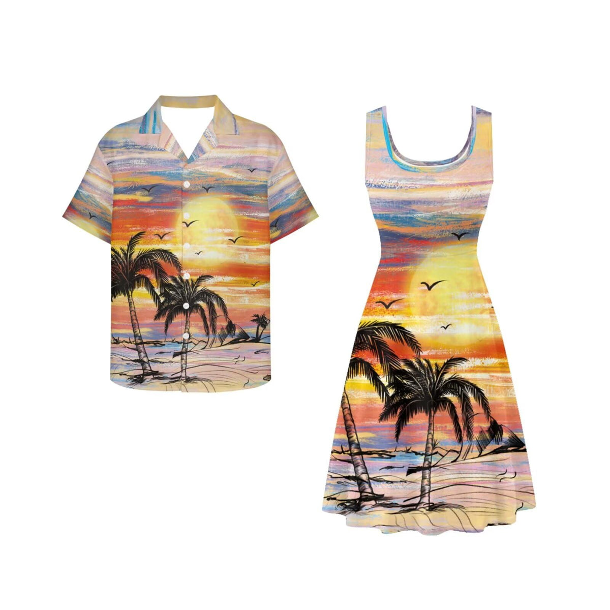 Dreaweet Summer Dresses for Women A-Line Sleeveless Flowy Sun Dresses,Men's Casual Button-Down Shirts,Couple Matching Outfits