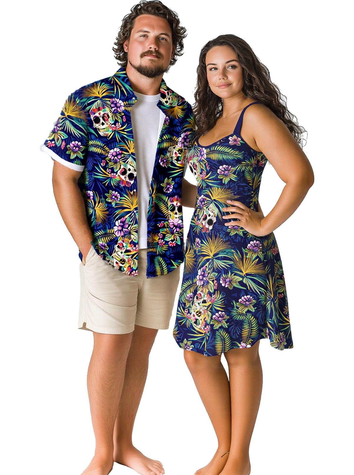 ROSE GAL Matchable Couple Hawaiian Coconut Tree Print Shirt or Plus Size Knee Length Fit and Flare Tank Dress
