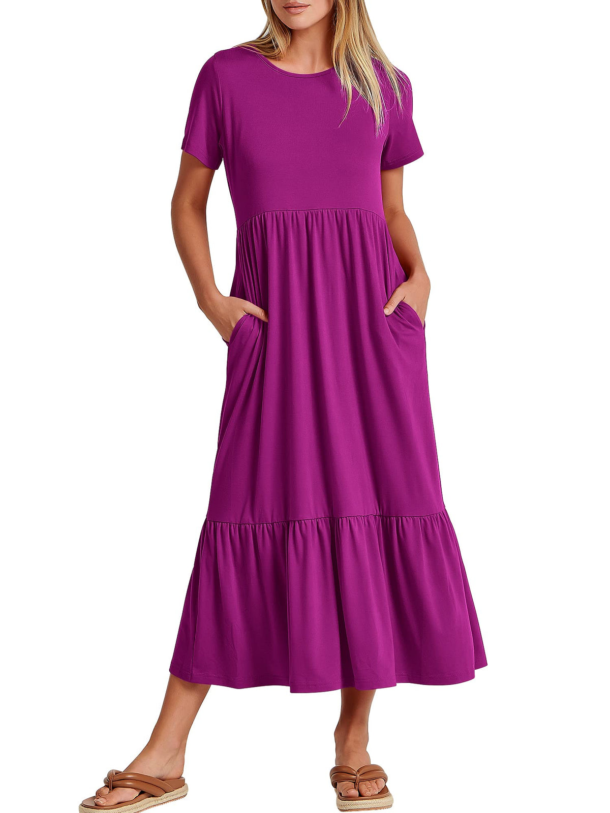 ANRABESS Womens 2026 Summer Casual Short Sleeve Maxi Dress with Pockets