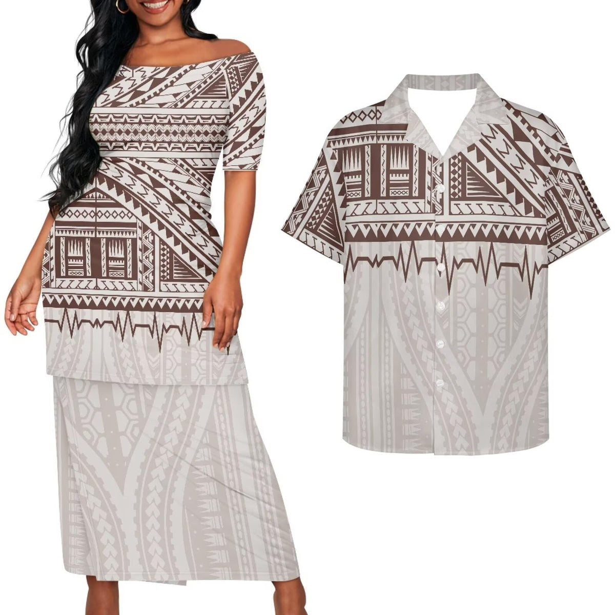 Samoa Couple Outfit Puletasi Samoa Dress Polynesian Shirts for Men Puletasi Samoan Traditional Dress Hawaiian