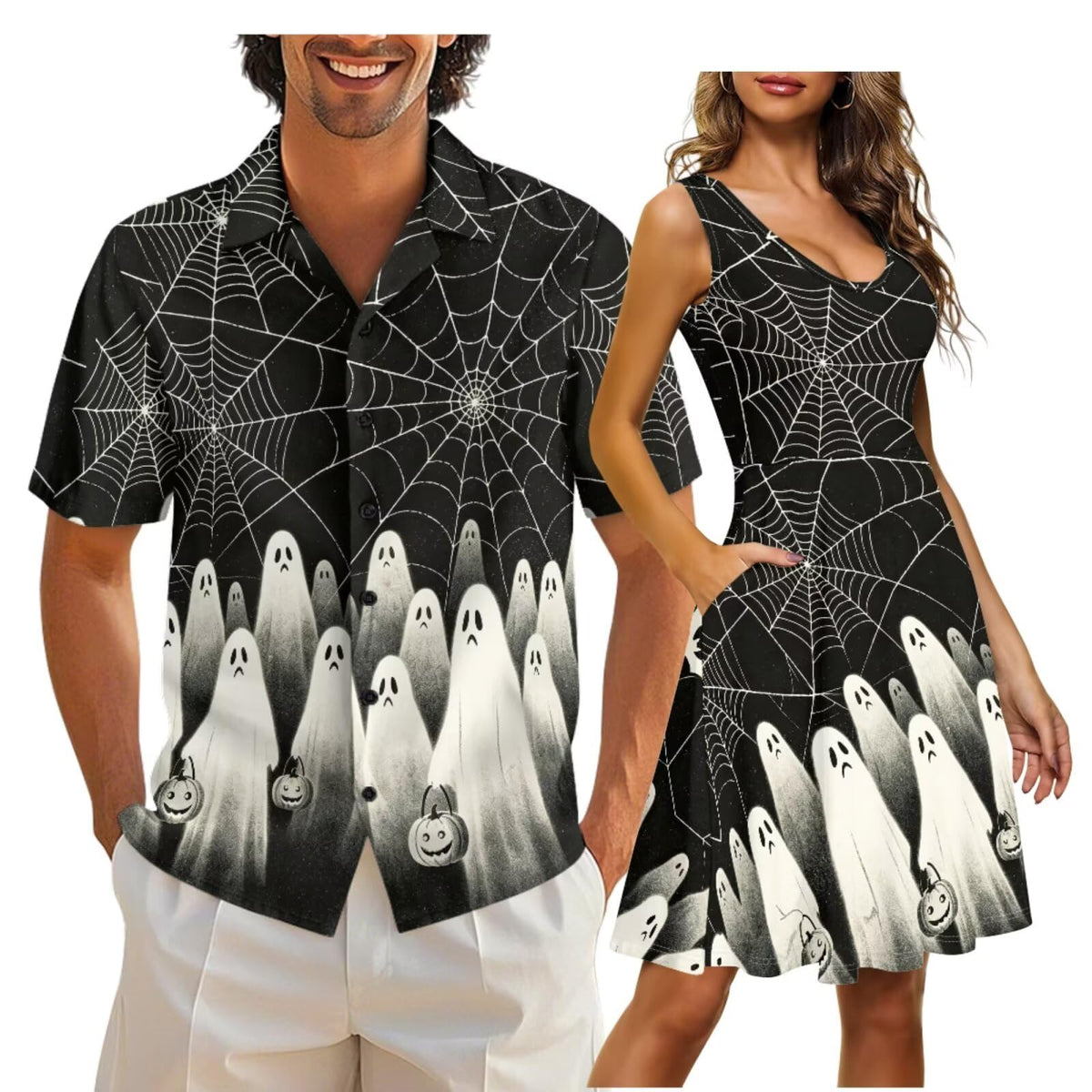 Gomyblomy Matching Hawaiian Outfits for Couples Vacation Tropical Floral Women Dress Mens Shirts His and Hers Clothing