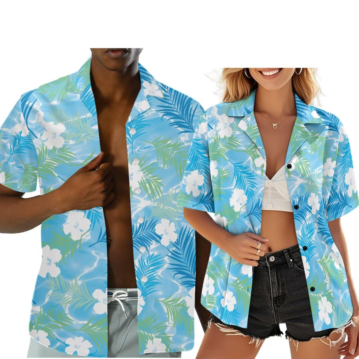 Hawaiian Couples Matching Shirt for Men Women Hawaii Outfit for Husband and Wife Beach Vacation Button Down Shirt