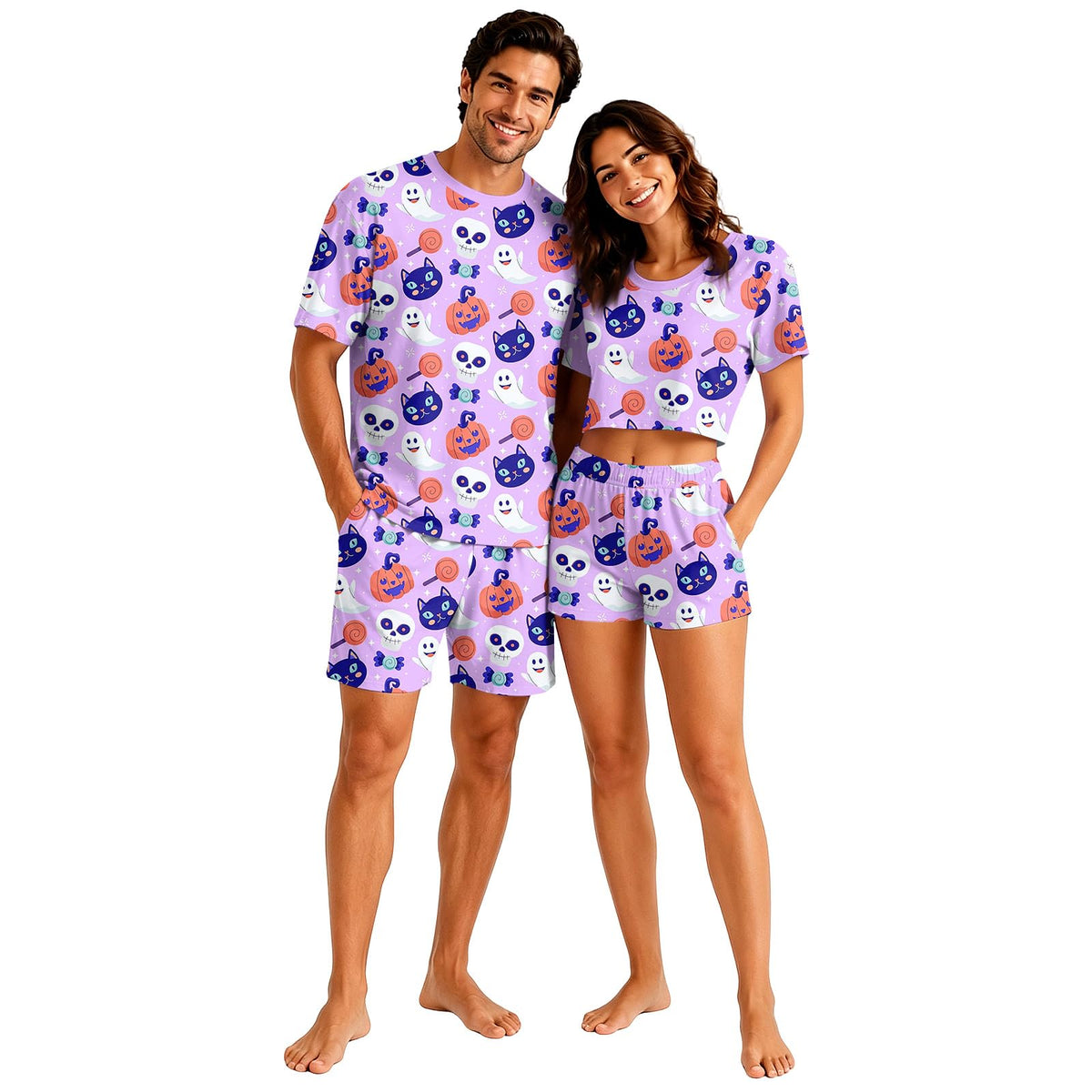 Matching Pjs for Couples Pumpkin Funny Short Sleeve Tops Matching Shorts