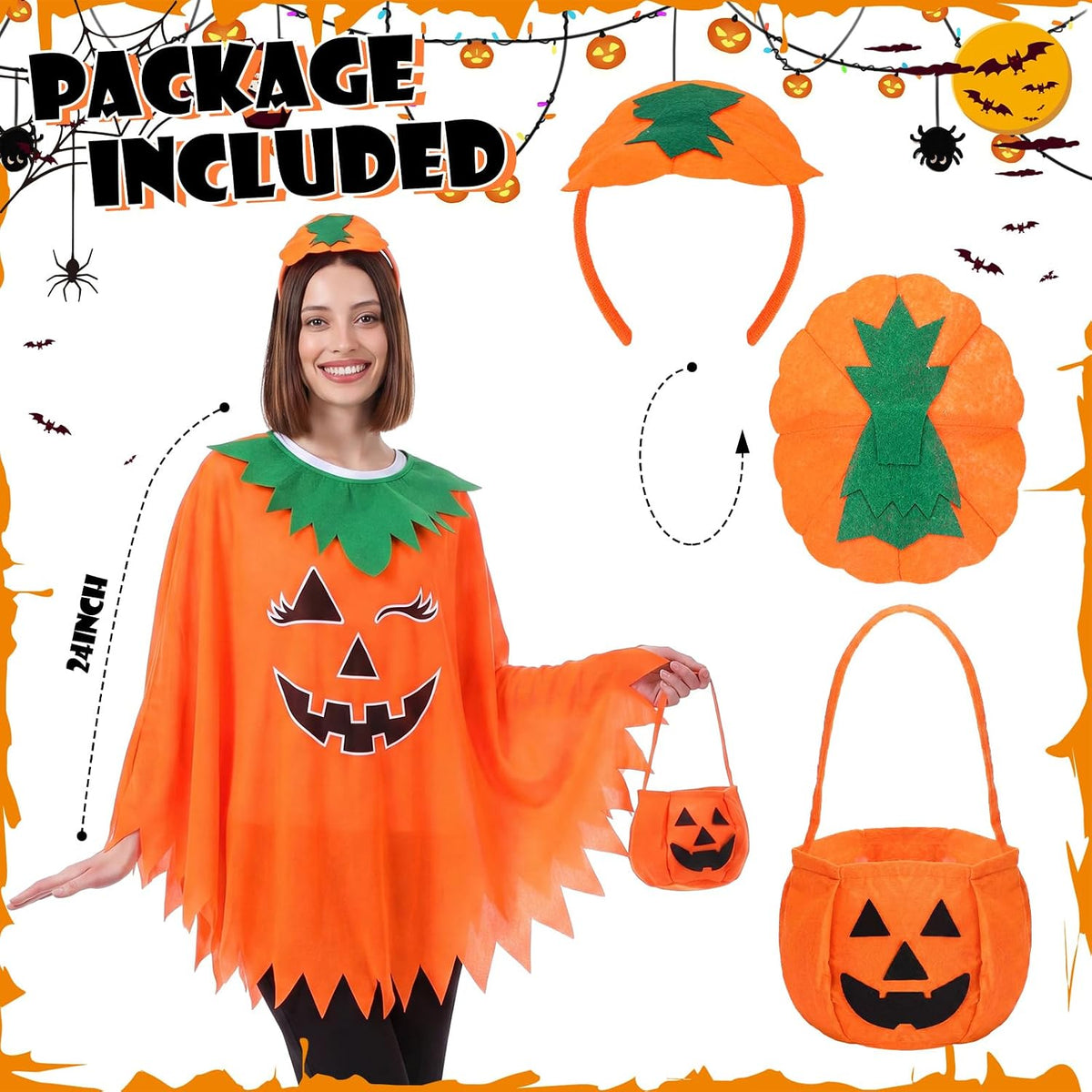 Mepase 4 Pcs Couples Funny Halloween Pumpkin Costume for Adult,Pumpkin