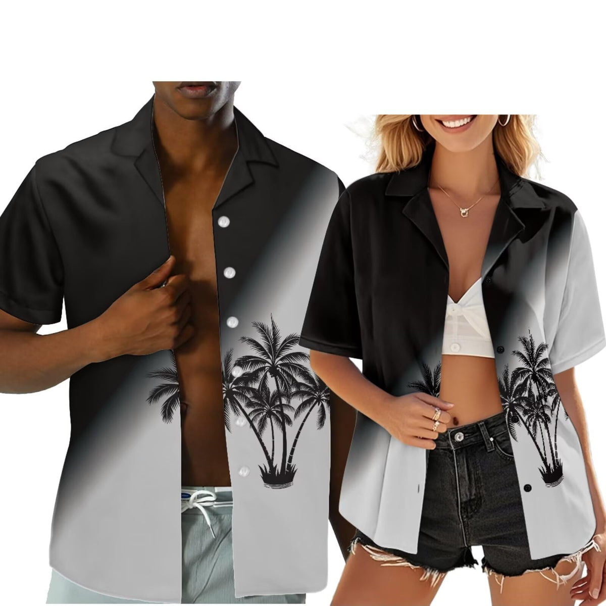Hawaiian Couples Matching Shirt for Men Women Hawaii Outfit for Husband and Wife Beach Vacation Button Down Shirt