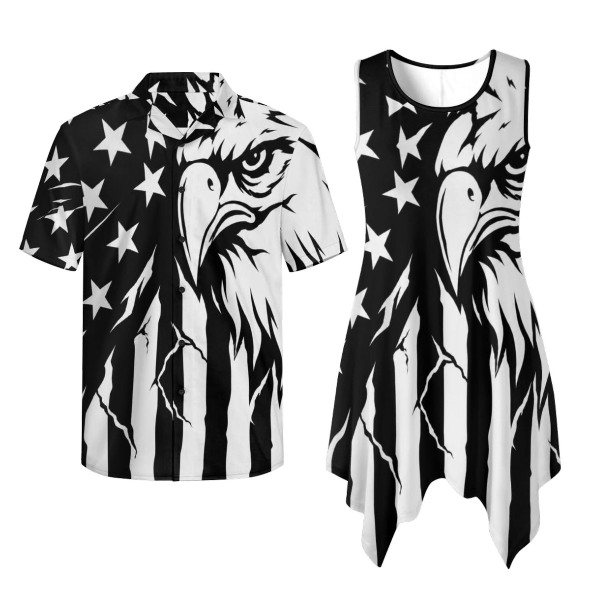 TOADDITDO Couple Shirts and Dress Matching Outfit Womens Sleeveless Flared Mini Sundress or Mens Buttons Hawaiian Aloha Shirt