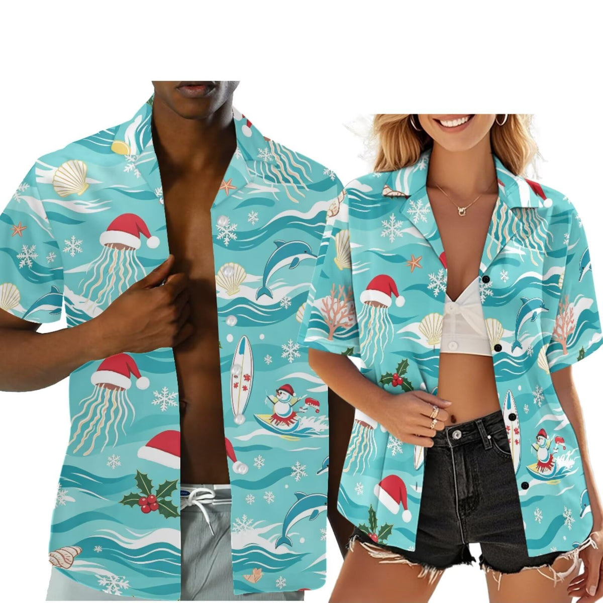 Hawaiian Couples Matching Shirt for Men Women Hawaii Outfit for Husband and Wife Beach Vacation Button Down Shirt