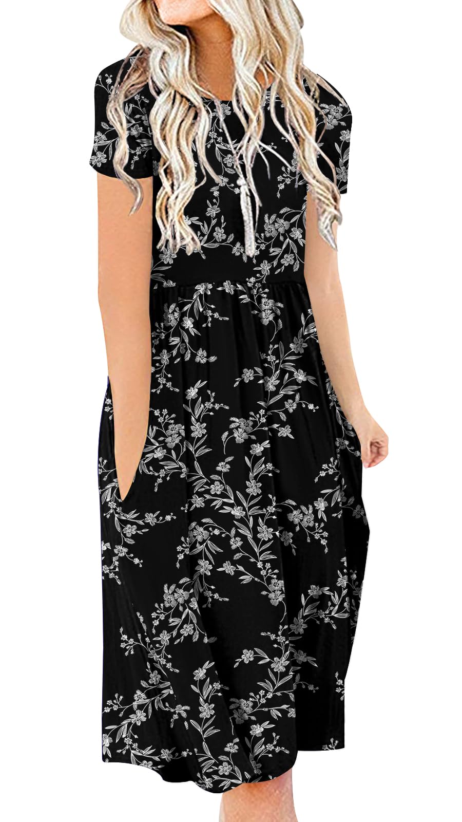 DB MOON Women Summer Casual Short Sleeve Dresses Empire Waist Dress
