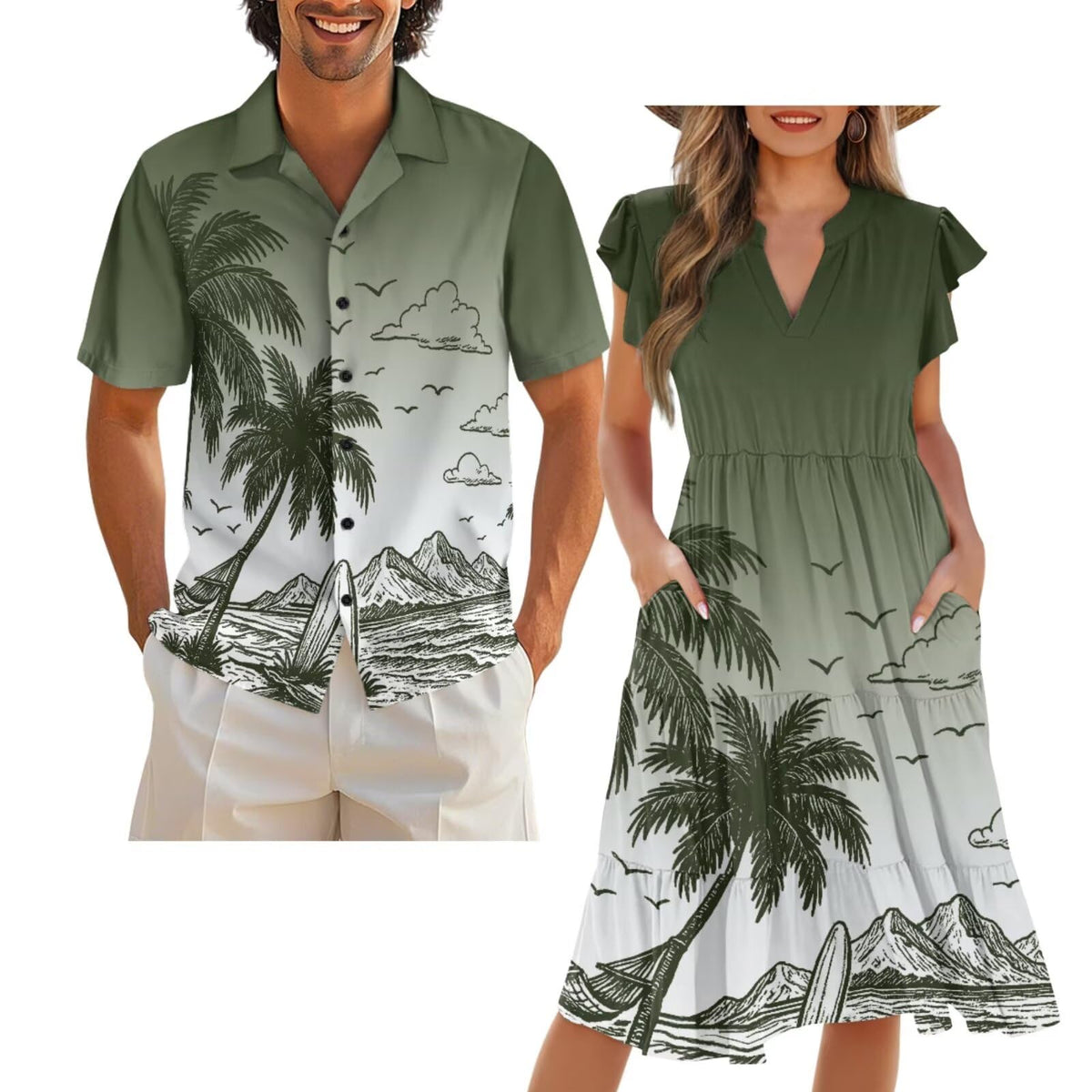 Matching Hawaiian Outfits for Couples Matching Tropical Outfits Vacation Clothes Womens Summer Dresses Mens Shirts