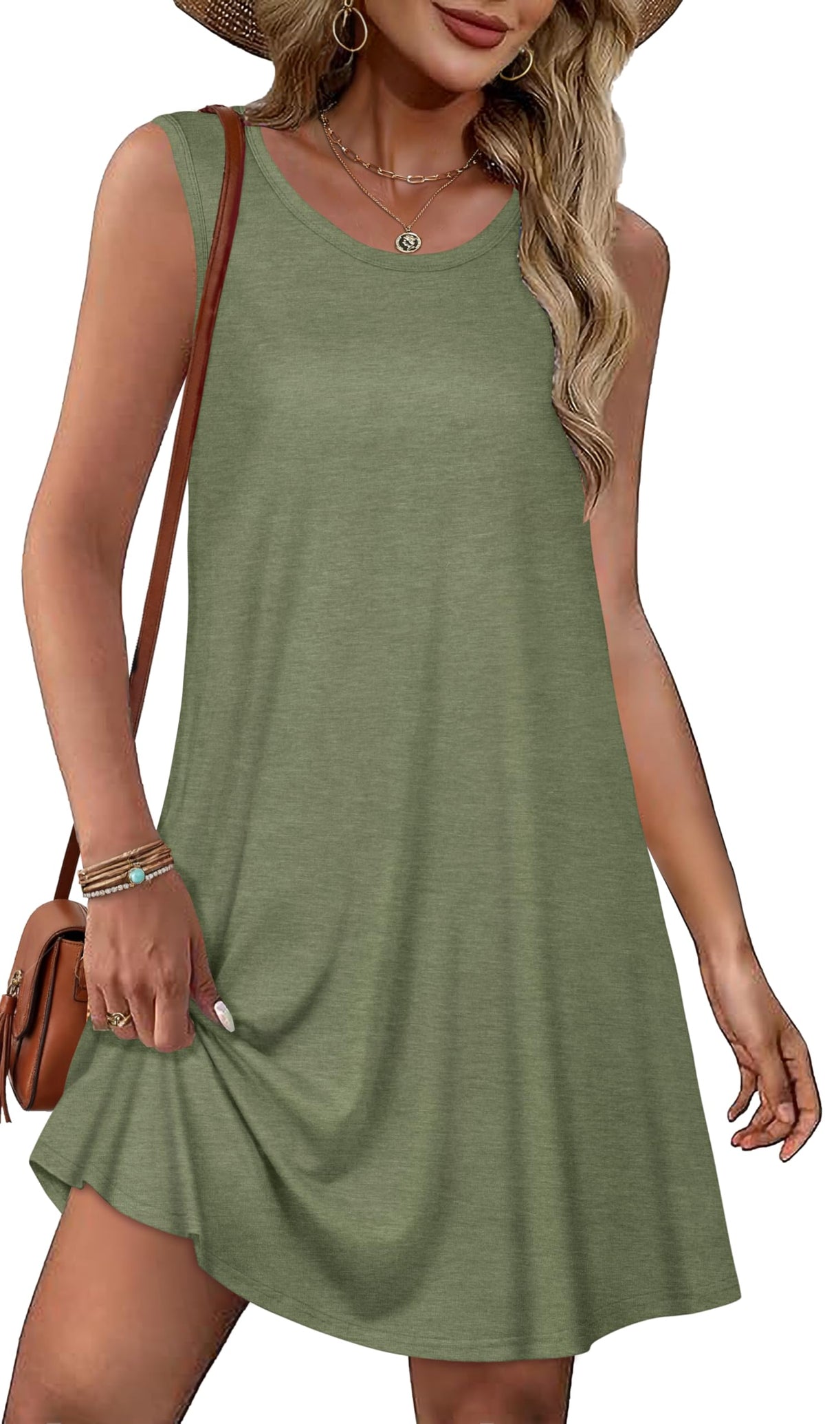 elescat Summer Dresses for Women Boho Sleeveless Pocket Tshirt Sundresses