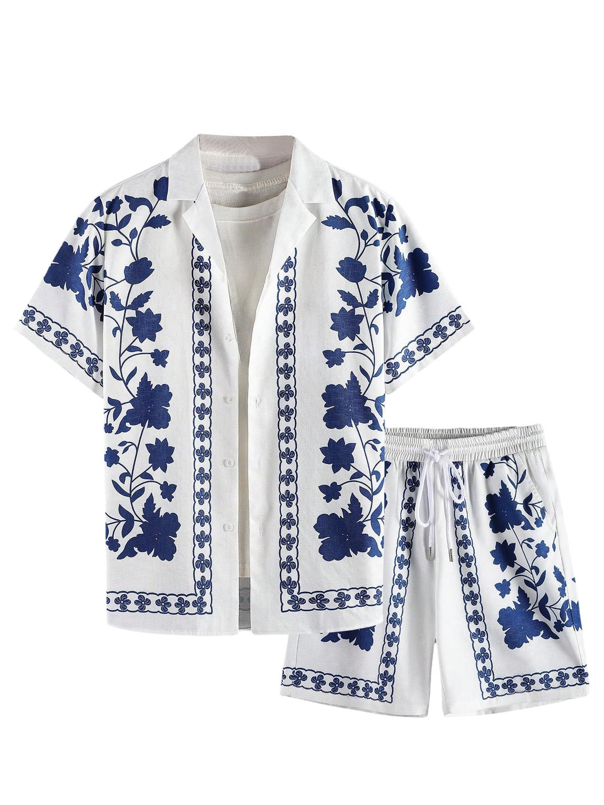 GORGLITTER Men's Beach Cruise Vacation Outfits Floral Shirt and Shorts Sets