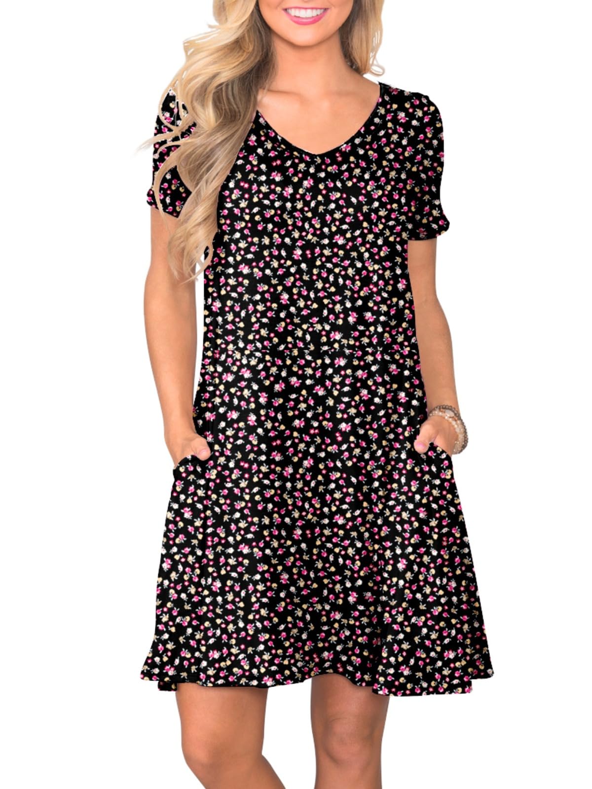 lionstill Women's Casual T Shirt Dress Summer Short Sleeve Swing Dresses with Pockets
