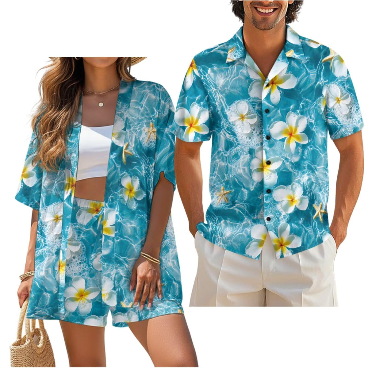Matching Hawaiian Outfits for Couples Beach Sets Women 2 Piece Outfits Vacation Sets Men Shirt for Luau Party