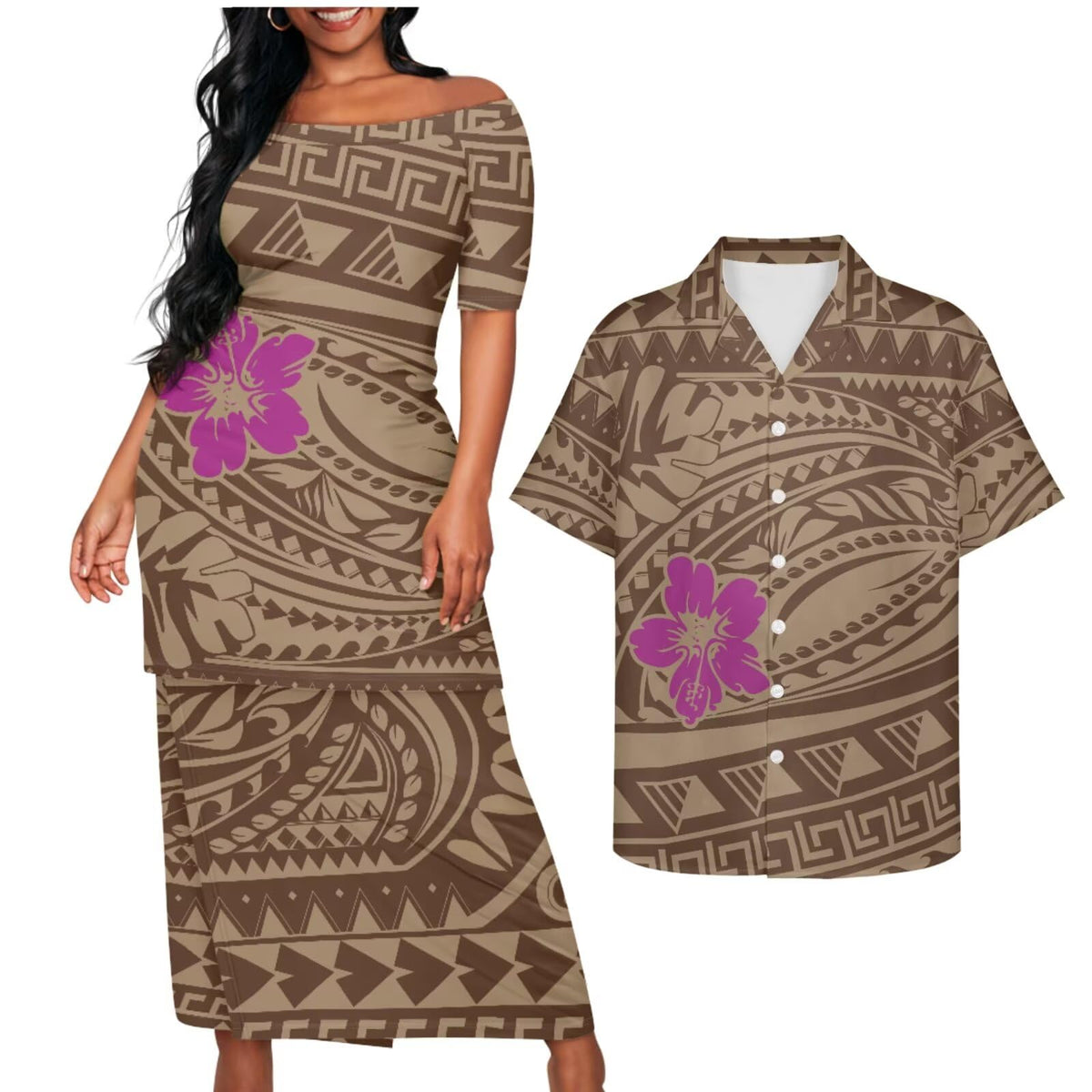 Samoa Couple Outfit Puletasi Samoa Dress Polynesian Shirts for Men Puletasi Samoan Traditional Dress Hawaiian