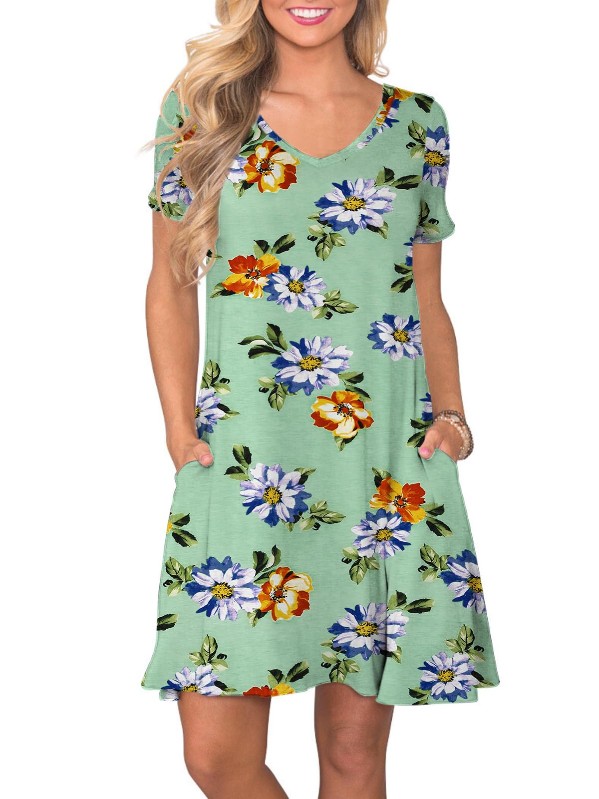 lionstill Women's Casual T Shirt Dress Summer Short Sleeve Swing Dresses with Pockets