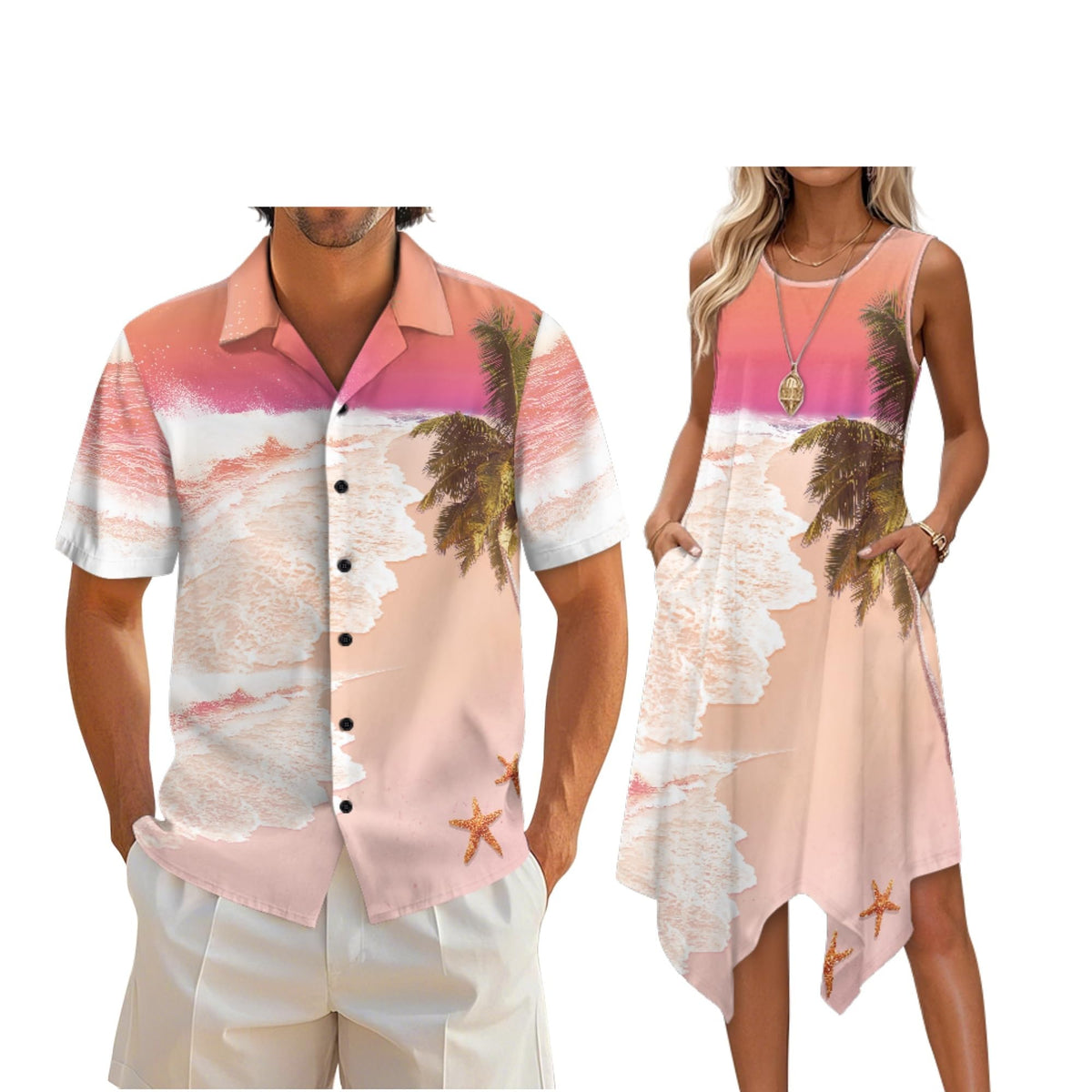 Couple Matching Outfit Hawaiian Men's Button Down Shirt Sleeveless Sundresses Dress Summer Dress for Women 2026