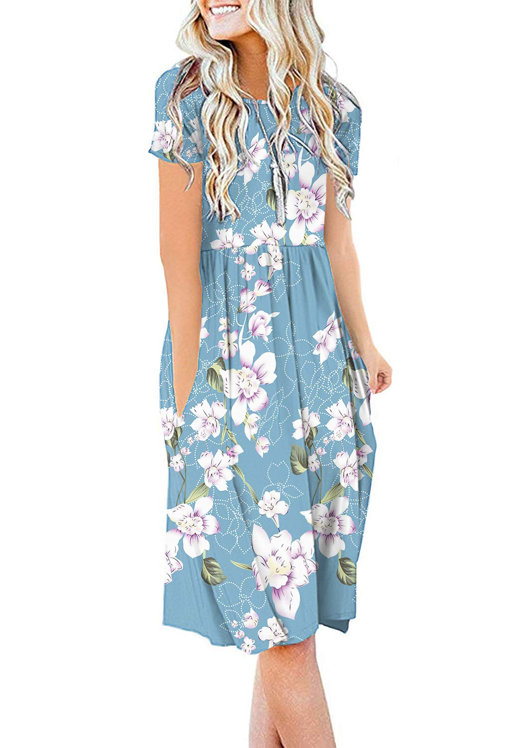 DB MOON Women Summer Casual Short Sleeve Dresses Empire Waist Dress