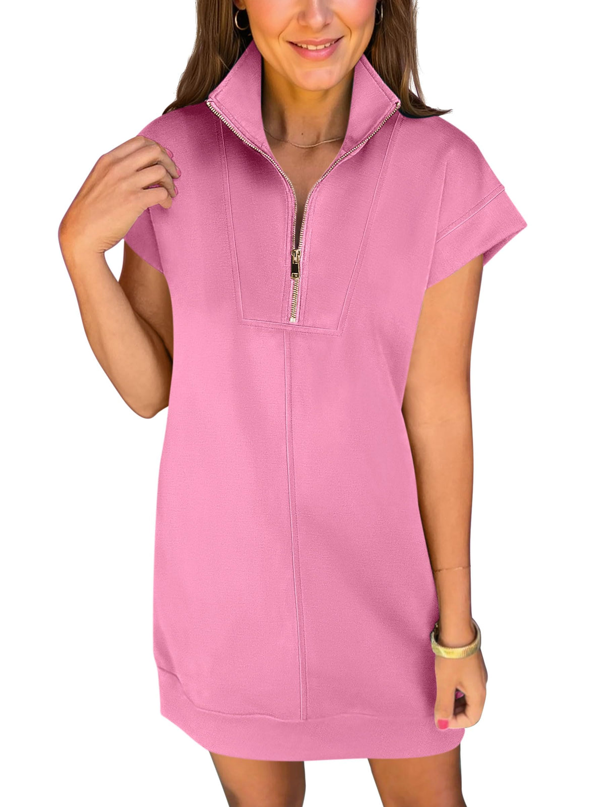 ANRABESS Womens Summer Casual Half Zip Wrinkle-Free Dress