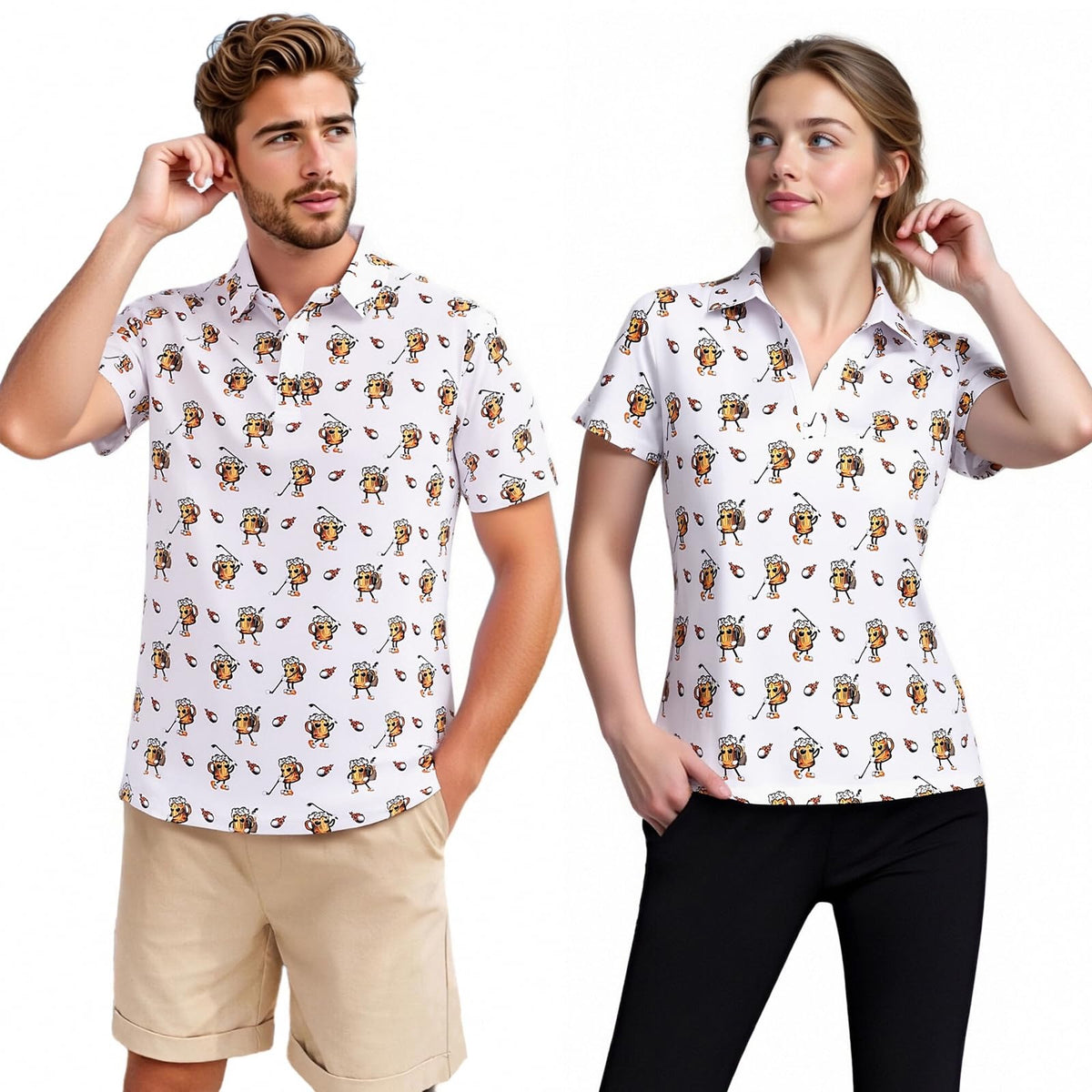Matching Golf Shirts for Couples Funny Golf Polo Shirts for Men Women Crazy Fun Polo Shirts Couples Matching Outfits