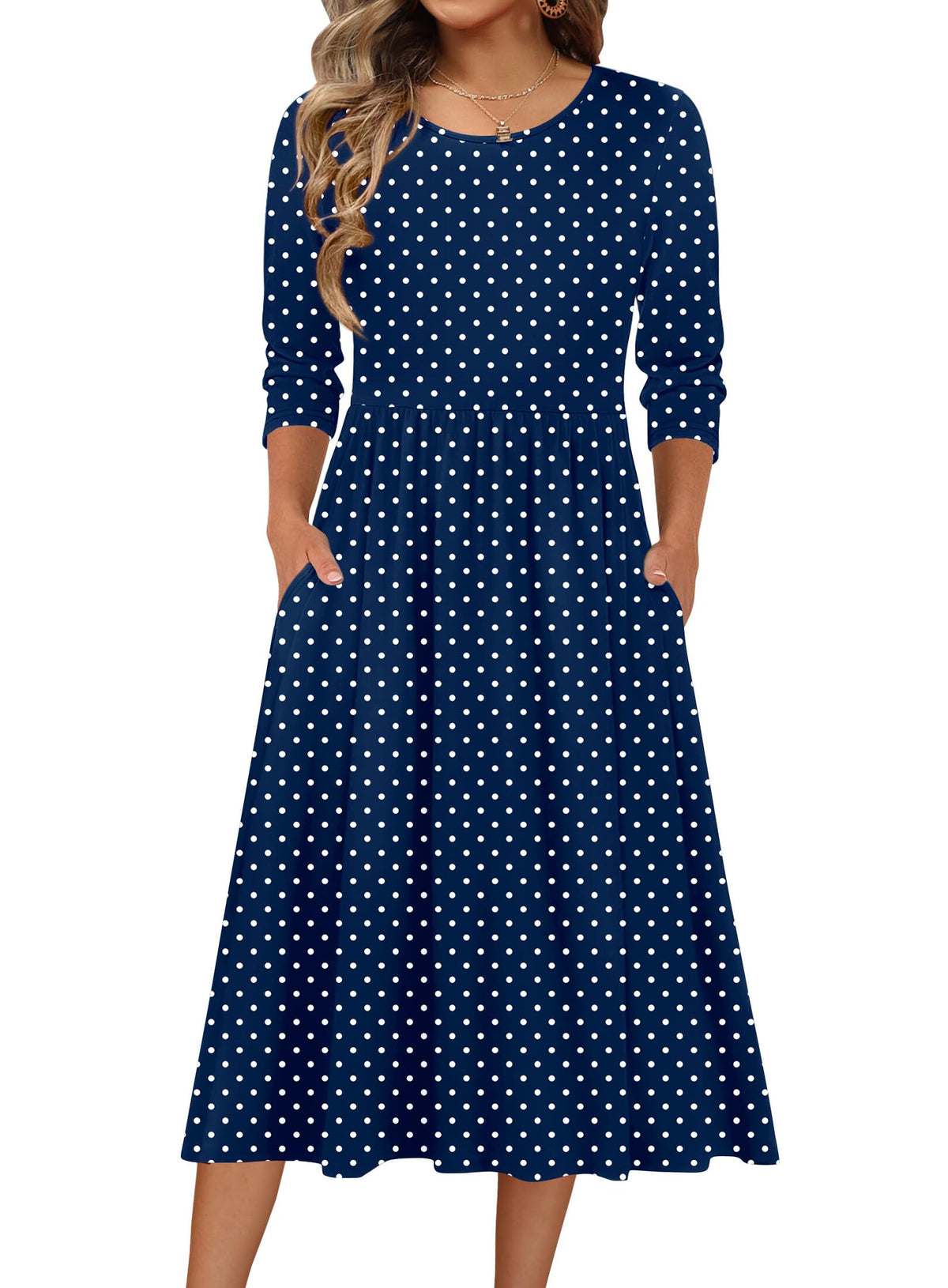 Zeagoo 3/4 Sleeve Women's Dress Casual Aline Summer Fall Midi Long Dresses