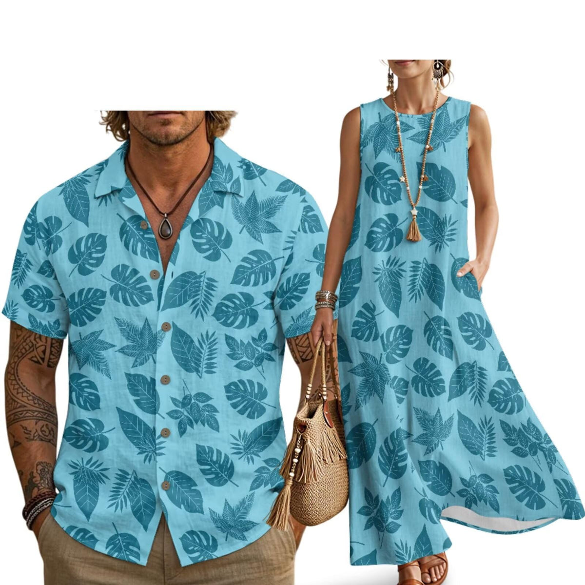Husband and Wife Clothes Linen Casual Shirt for Men Maxi Dress for Women Summer Dress Matching Vacation Clothes