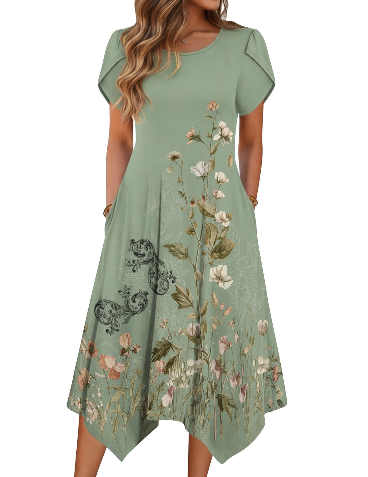 Zeagoo Womens Casual Dress for Summer Loose Hankerchief Flare Midi Sundress