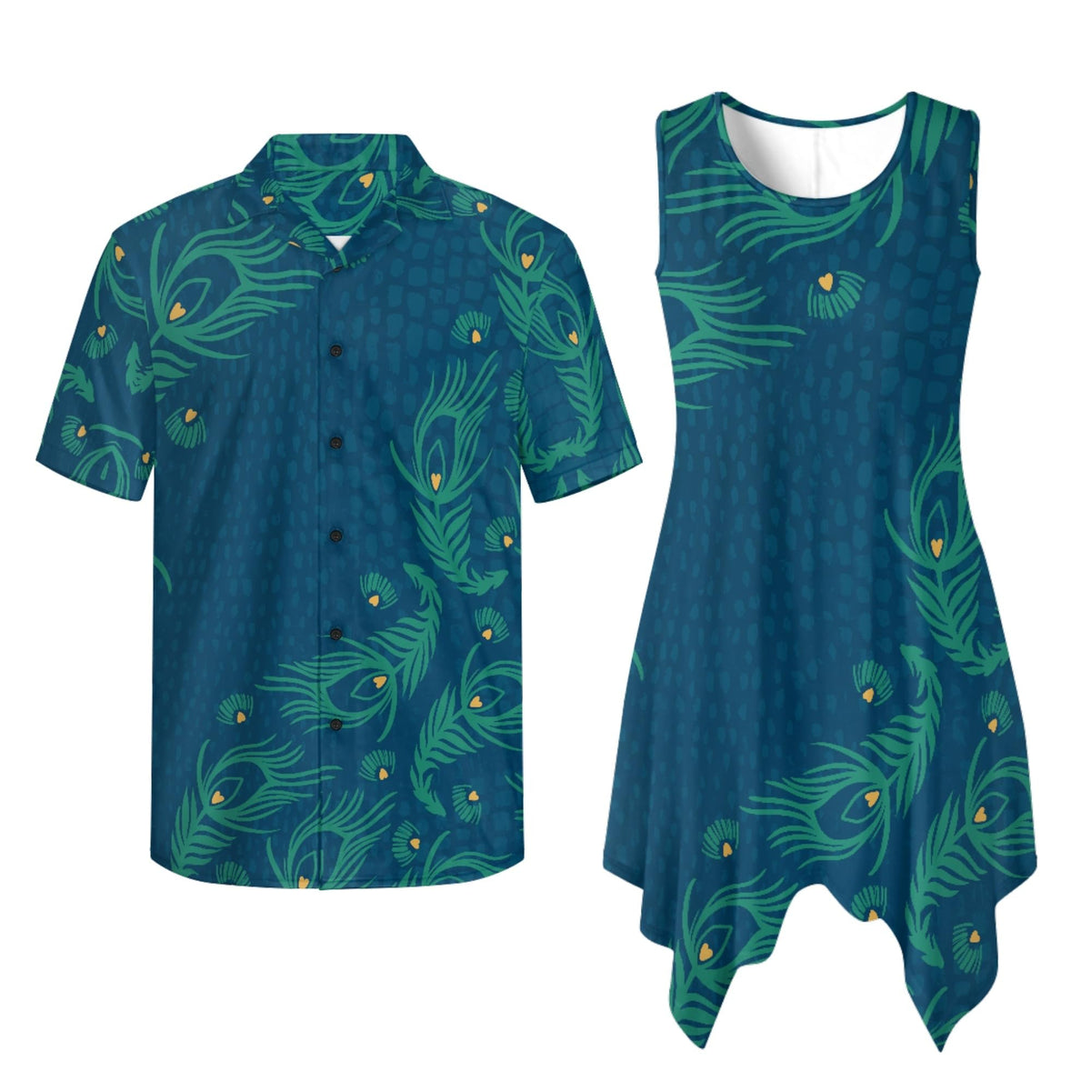 TOADDITDO Couple Shirts and Dress Matching Outfit Womens Sleeveless Flared Mini Sundress or Mens Buttons Hawaiian Aloha Shirt