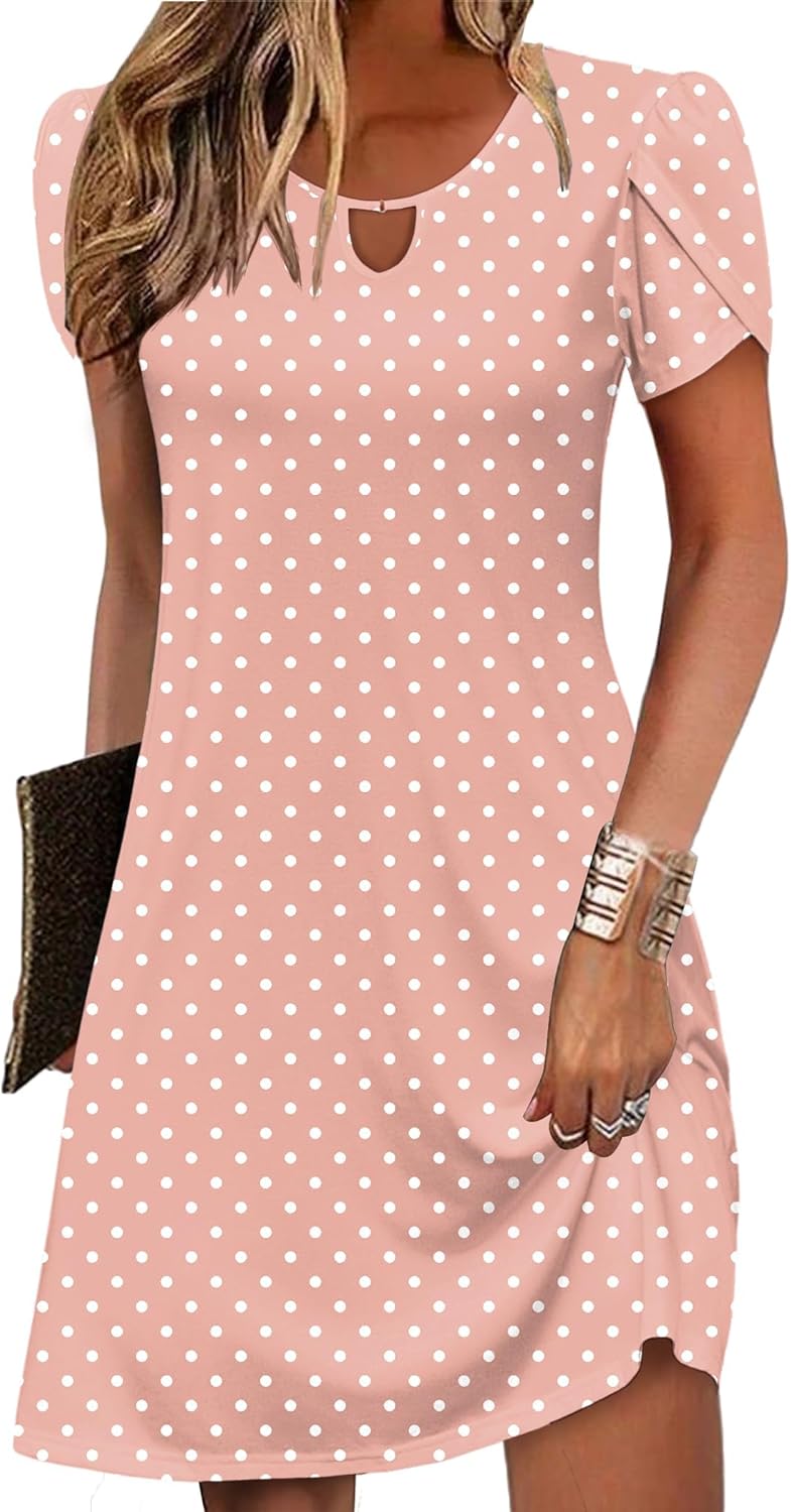 Zeagoo Women's Casual A-Line Dresses with Pockets Summer Floral Tshirt Dress Short Sleeve Mini Dress Flowy Sundresses