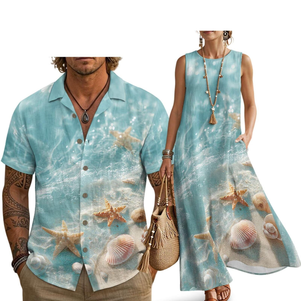 Husband and Wife Clothes Linen Casual Shirt for Men Maxi Dress for Women Summer Dress Matching Vacation Clothes