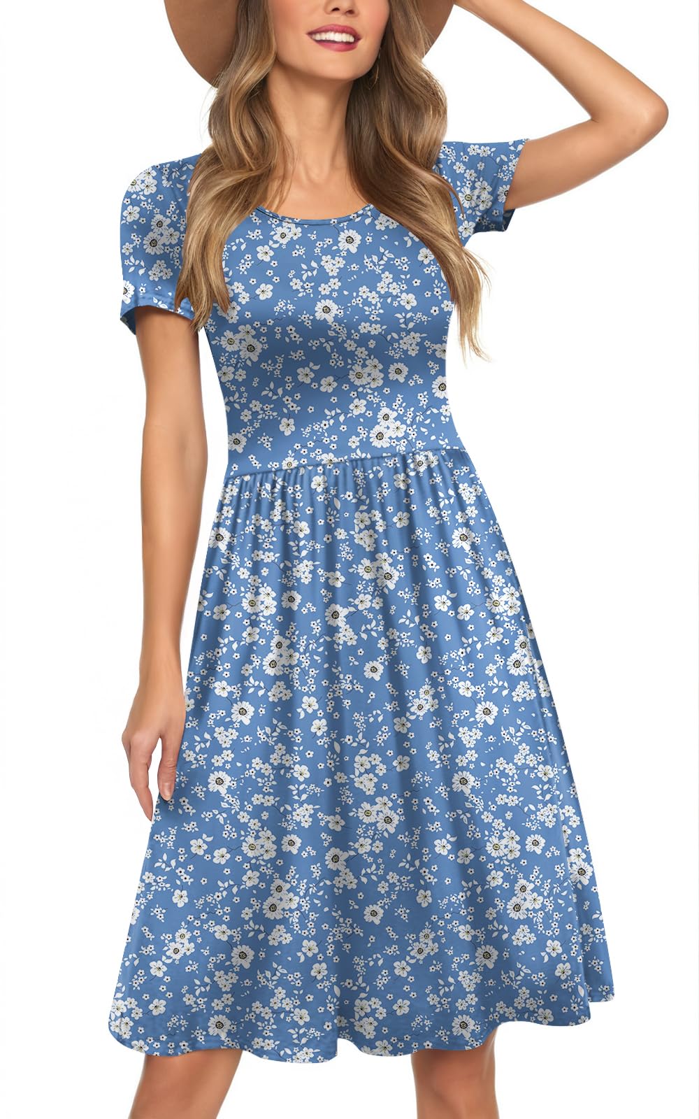 Womens Short Sleeve Empire Waist Dresses Casual Summer Dress