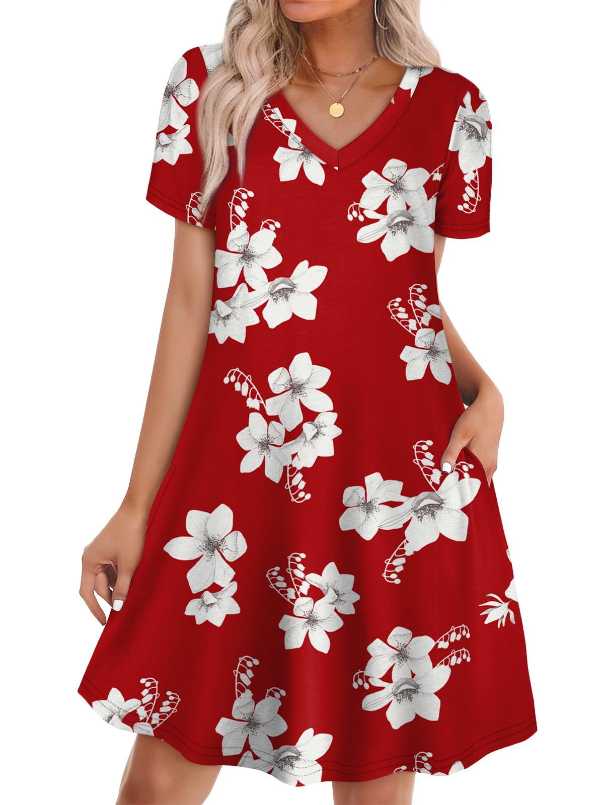 WIHOLL Boho Summer Dresses for Women Casual Loose T Shirt Dress with Pockets Beach Vacation Outfits S-4XL