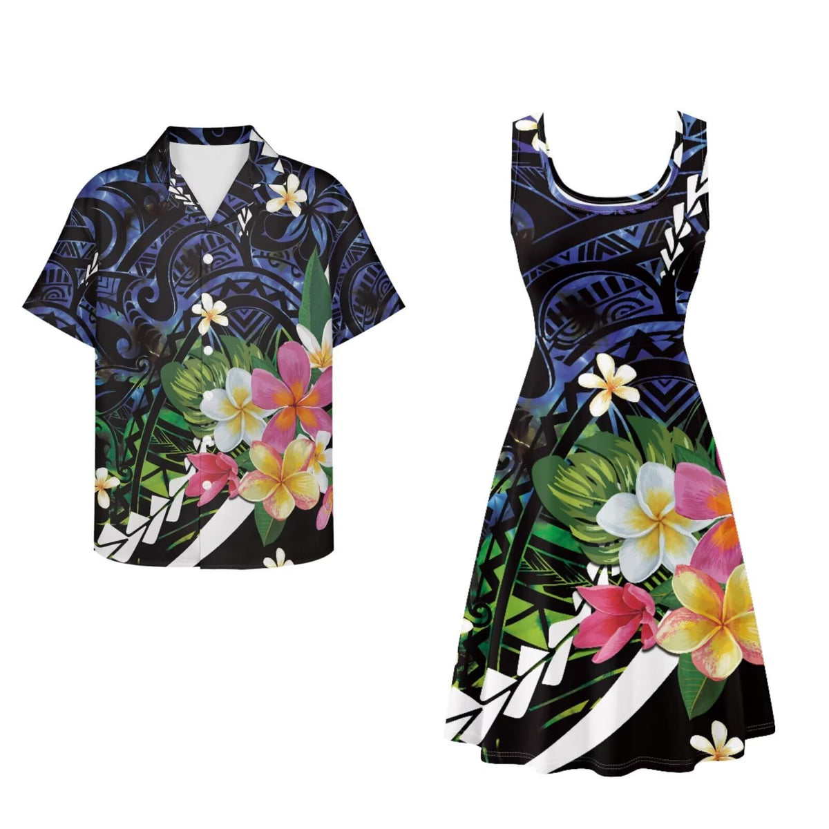 Dreaweet Summer Dresses for Women A-Line Sleeveless Flowy Sun Dresses,Men's Casual Button-Down Shirts,Couple Matching Outfits