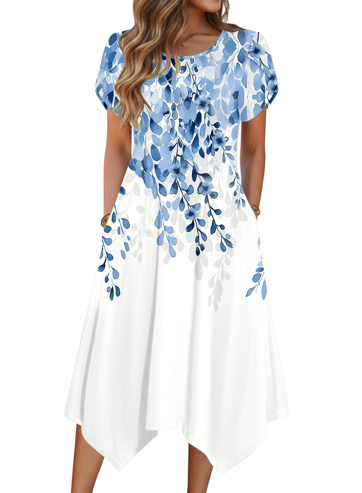 Zeagoo Womens Casual Dress for Summer Loose Hankerchief Flare Midi Sundress
